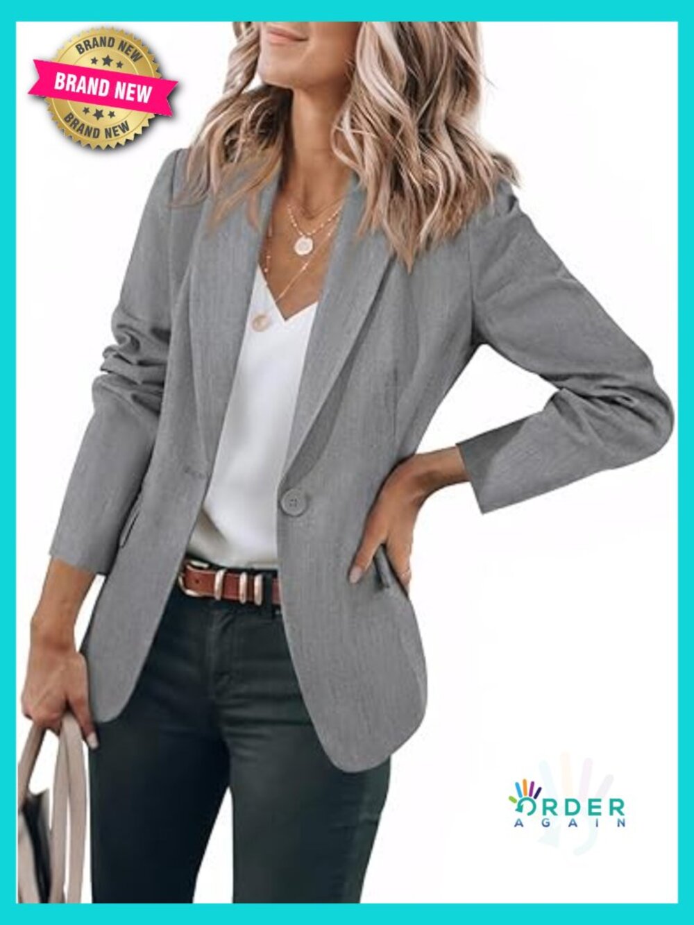 Casual Open Front Long Sleeve Blazer Work Office Suit Jacket Notch Collar - Picture 1 of 7